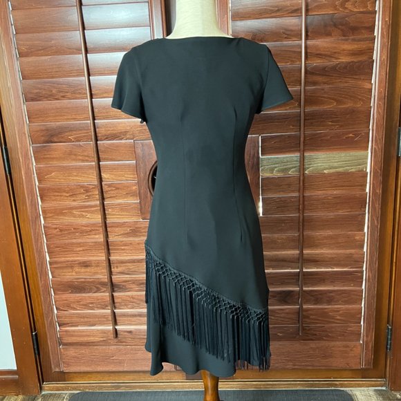 S.L. Fashions black dress with fringe Size 6 Petite EUC - Picture 6 of 7